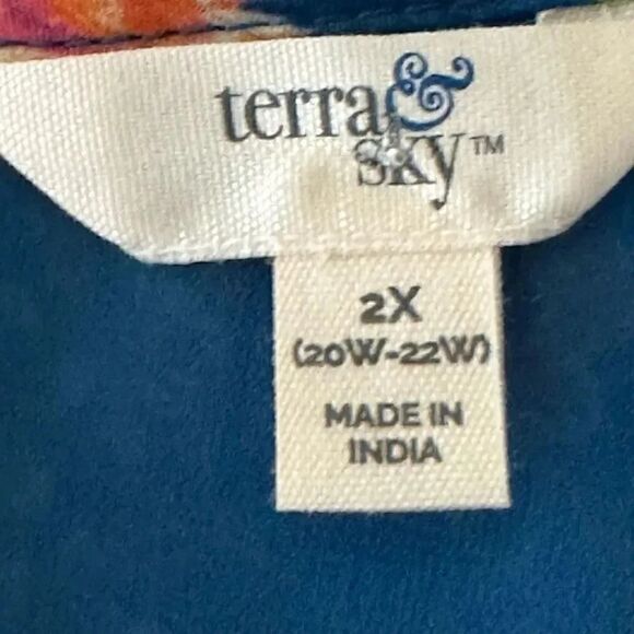 Terra & Sky Women’s Smocked Chiffon Floral Bohemian Blouse Plus Size 2X # 1861 - Picture 5 of 16